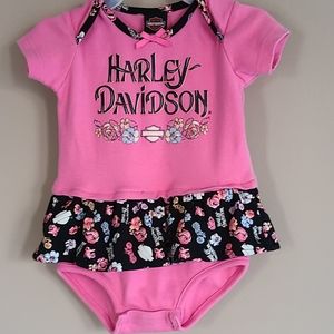 Harley Davidson pink/black onesie/bodysuit with ruffle detail